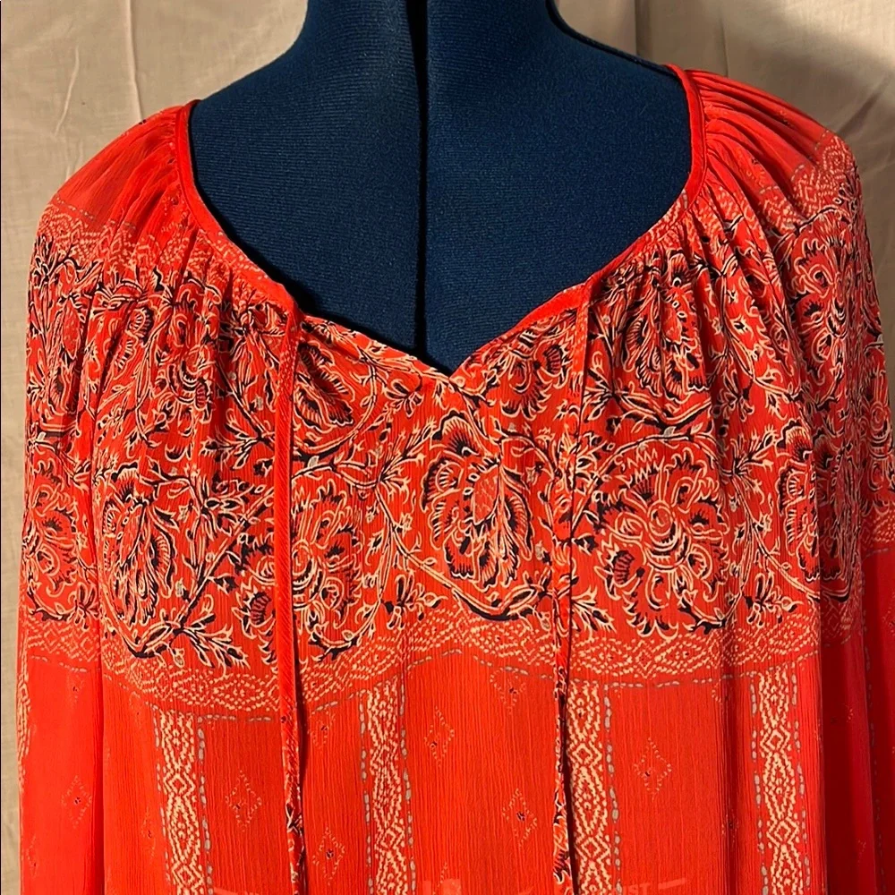 Orange Long Sleeve Tie Front Blouse - Picture 2 of 8
